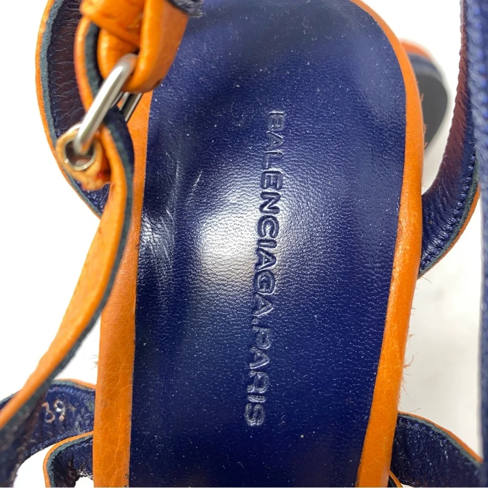 ❤️Balenciaga Paris  Orange Espadrille Wedge Strappy Sandals.  EUC.  Studded - Picture 10 of 11